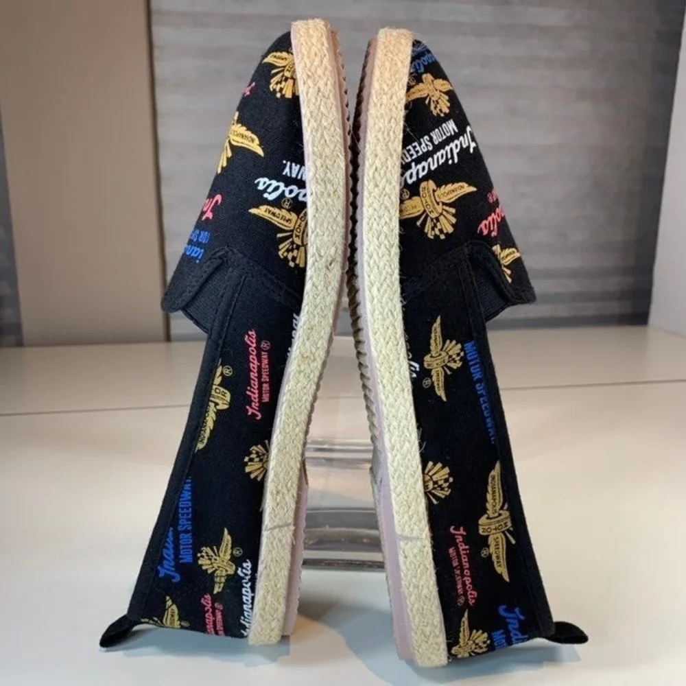 Indianapolis Motor Speedway Shoes Women's 10 XL Black Canvas Espadrille Slip-on